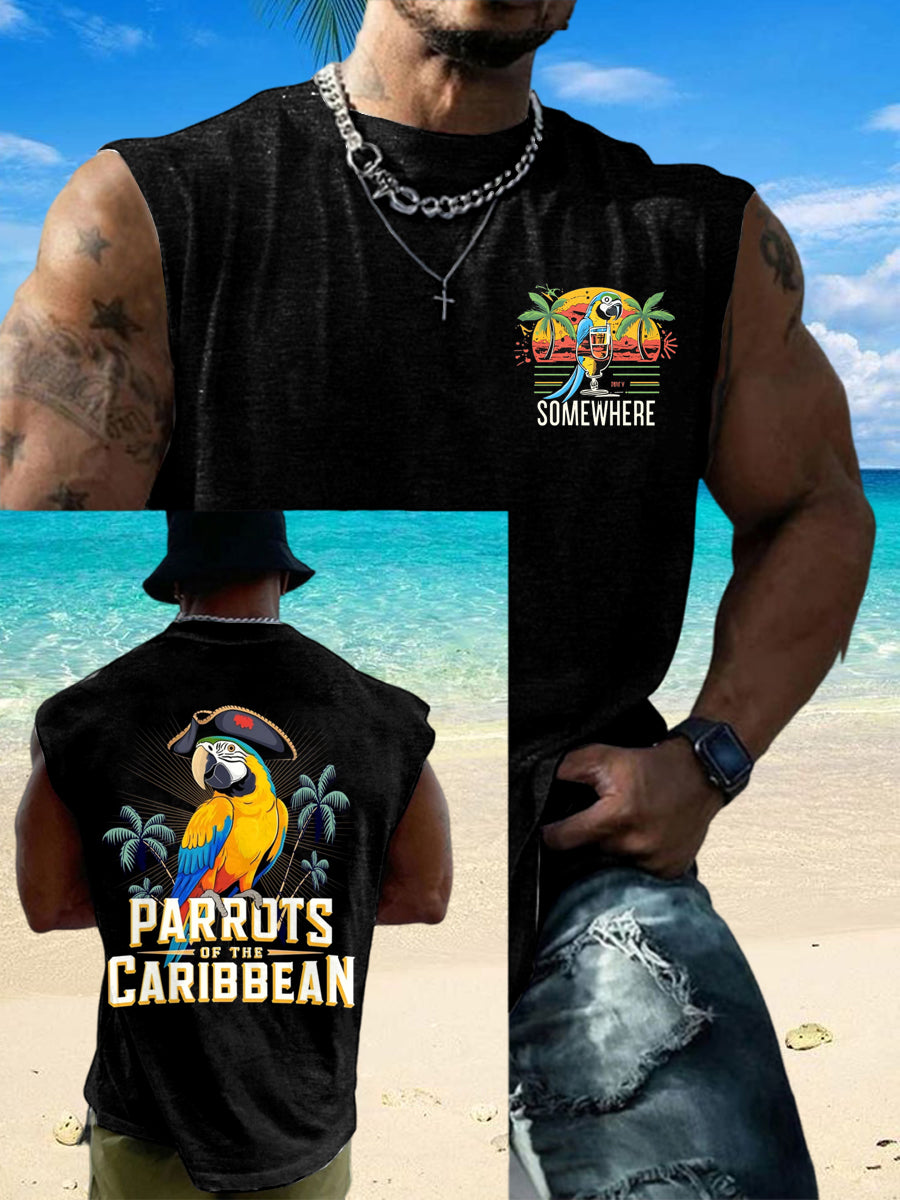 Мъжки случайни jimmy buffett на папагал тропически плаж печатни резервоар top