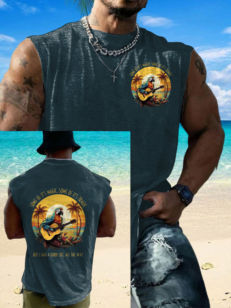 Мъжки случайни jimmy buffett на папагал тропически плаж печатни резервоар top