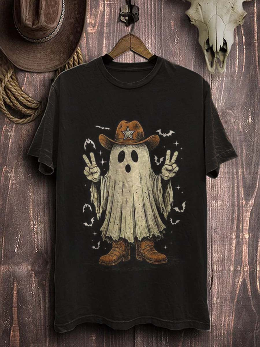 Хелоуин western ghost print случайни тениска с къс ръкав