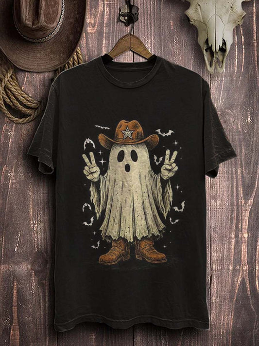 Хелоуин western ghost print случайни тениска с къс ръкав