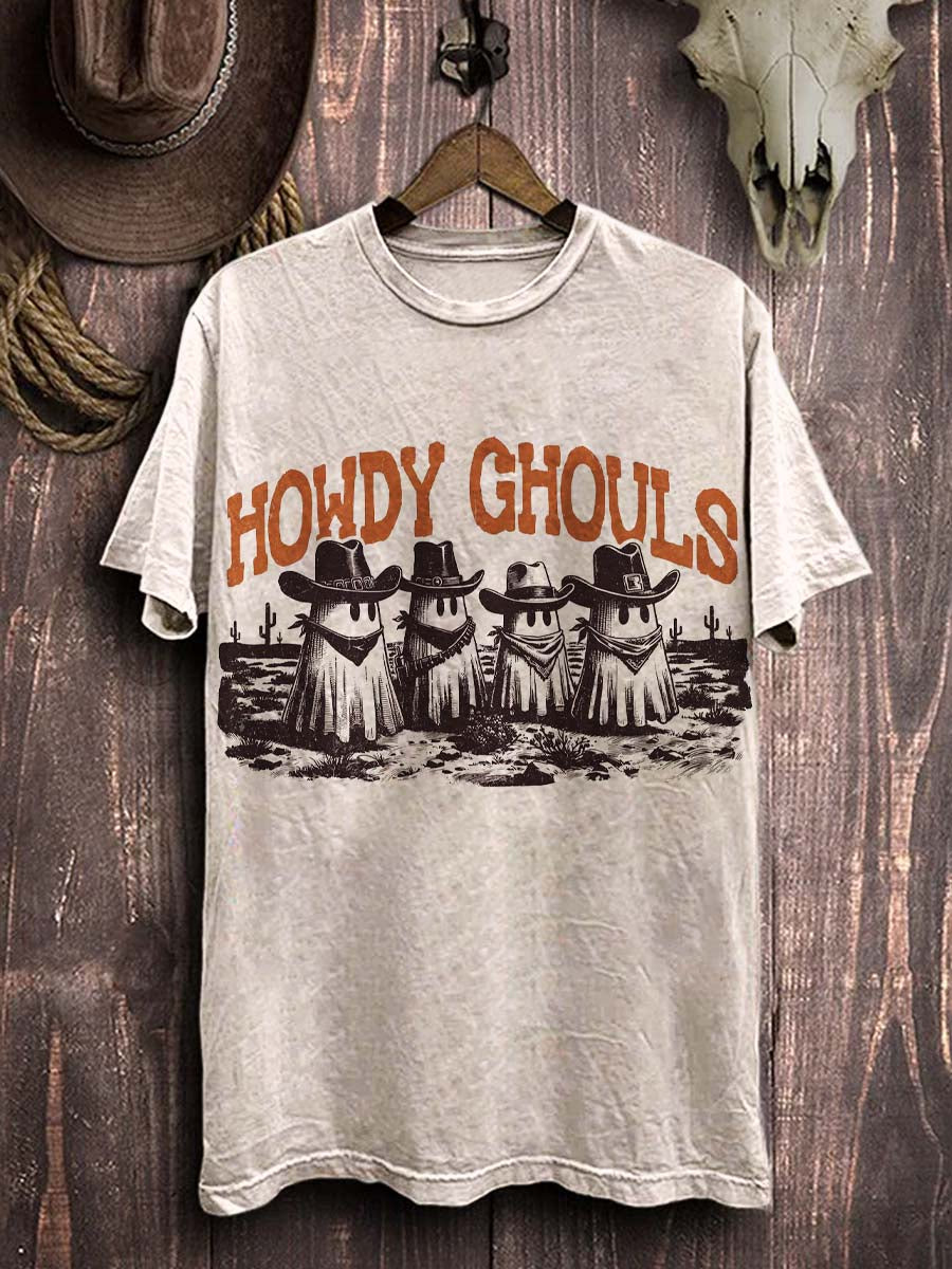 Хелоуин western ghost print случайни тениска с къс ръкав