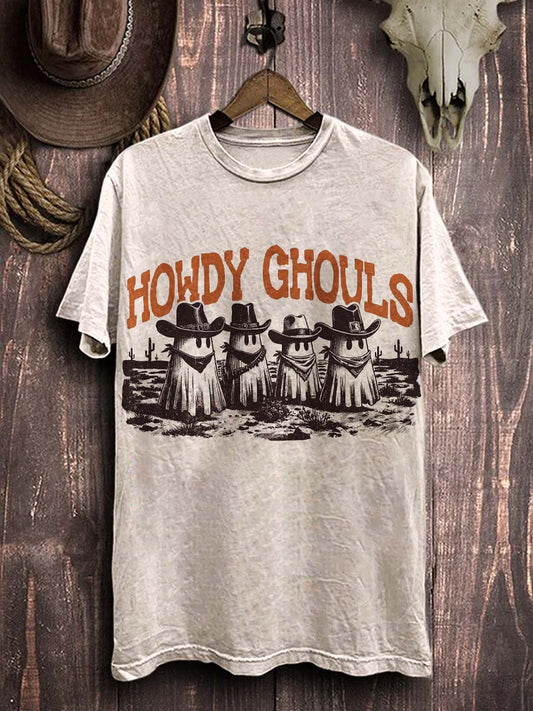 Хелоуин western ghost print случайни тениска с къс ръкав