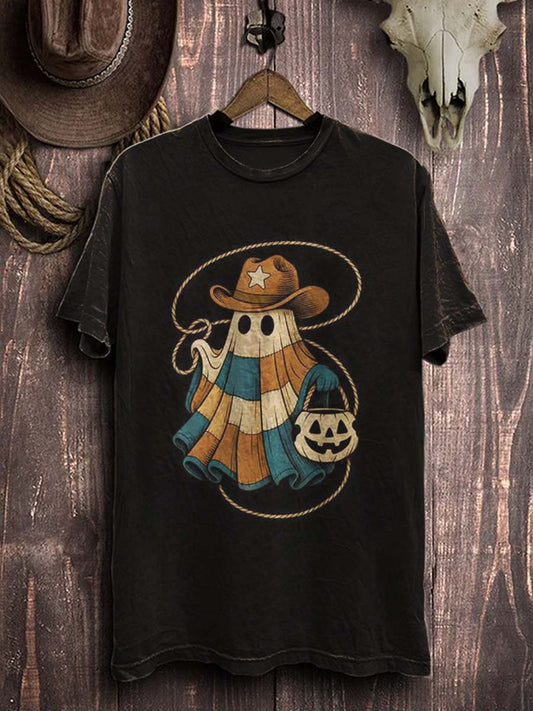 Хелоуин western ghost print случайни тениска с къс ръкав