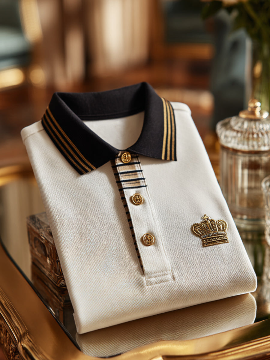 Ретро royal crest пачуърк бизнес с къс ръкав поло риза