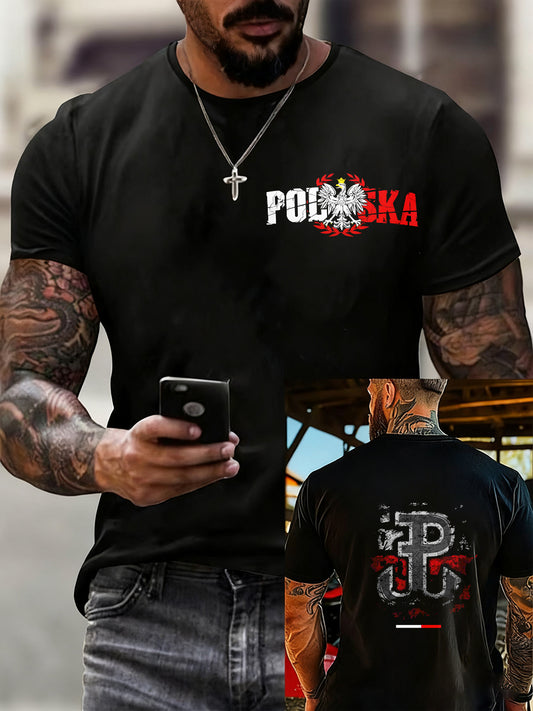 Мъжки реколта полски флаг печат случайни тениска