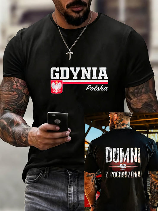 Мъжки реколта полски флаг печат случайни тениска