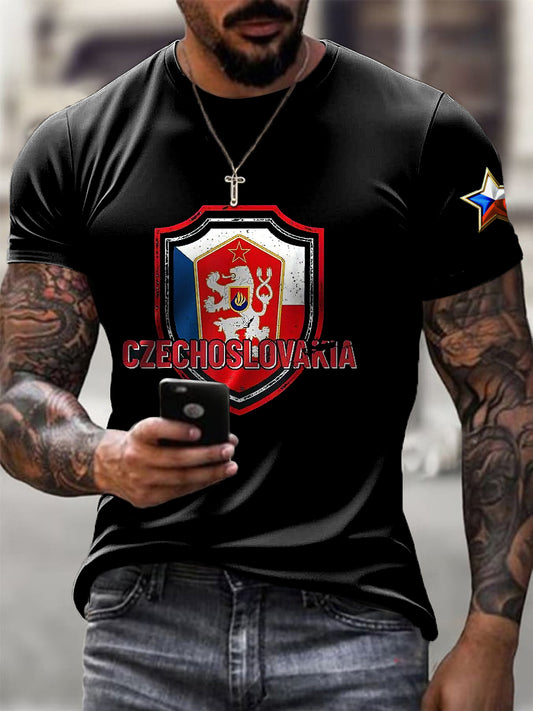 Мъжки реколта флаг щит печат случайни тениска