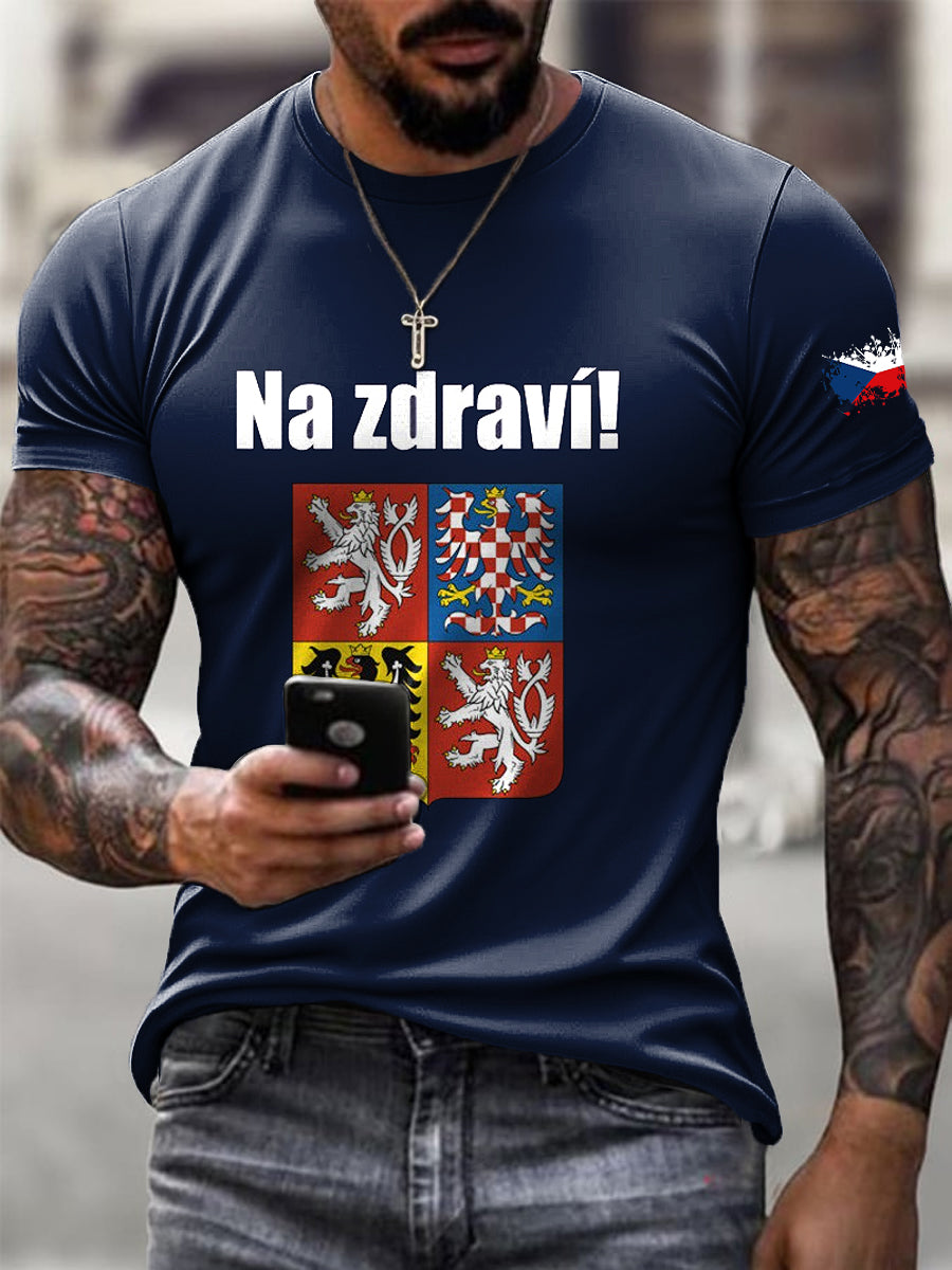 Мъжки реколта знаме емблема печат случайни тениска