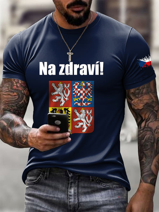 Мъжки реколта знаме емблема печат случайни тениска