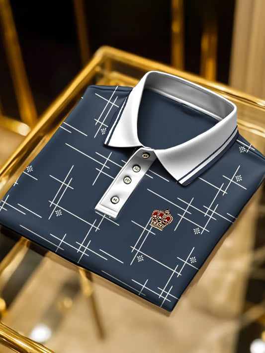 Мъжки navy blue шарени бизнес поло риза
