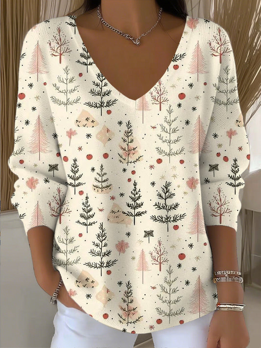 Очарователни коледа елха изкуство v-neck top