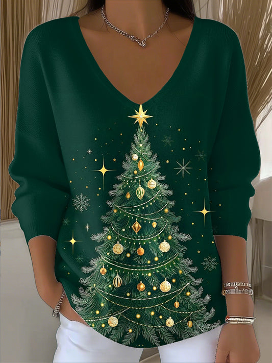Дамски коледна елха изкуство v-neck top