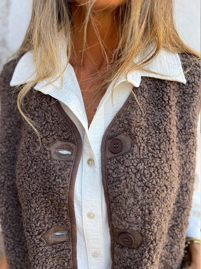 Дамски мода shearling бутон-предна жилетка яке