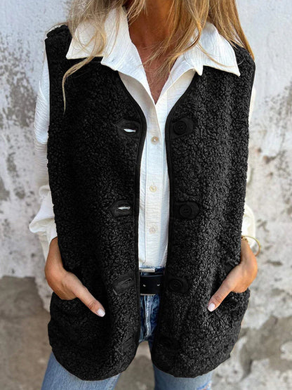 Дамски мода shearling бутон-предна жилетка яке