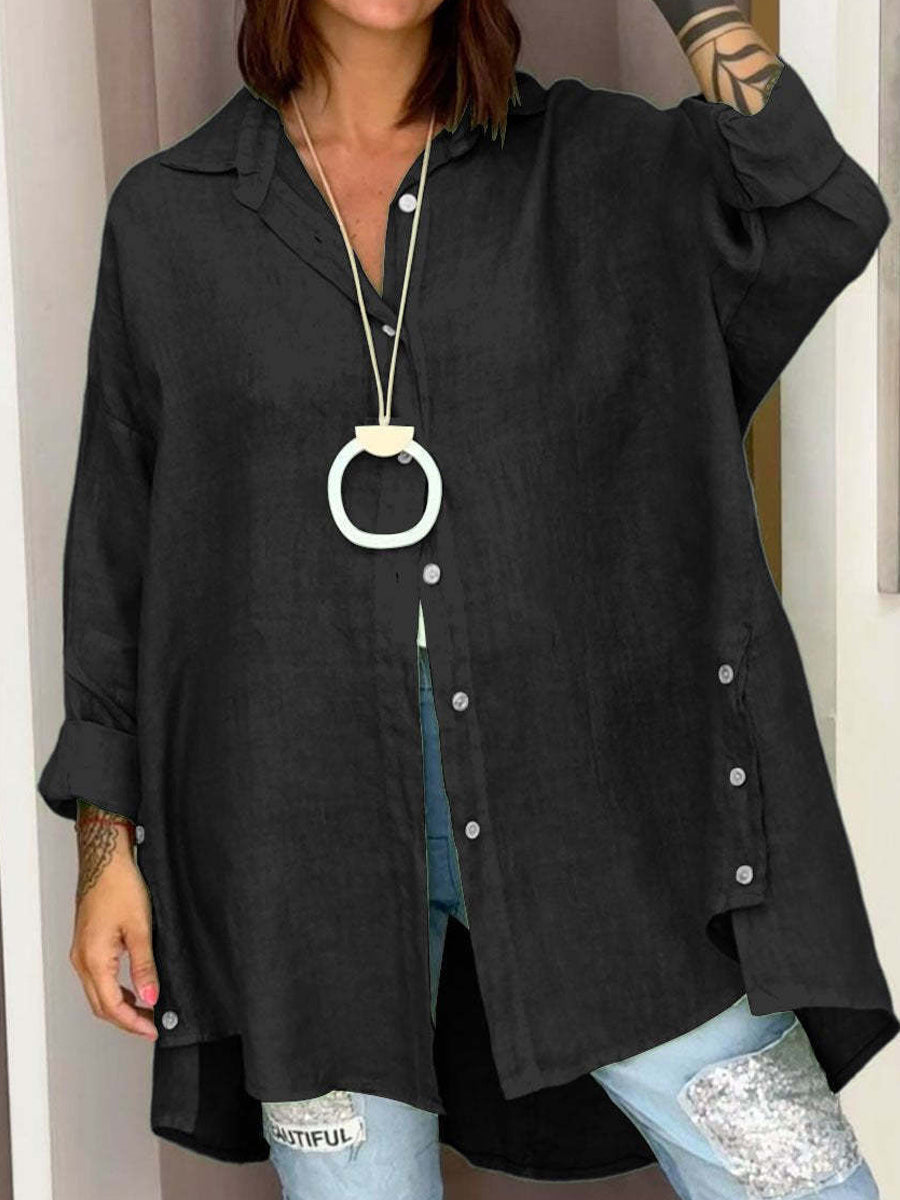 Дамски модни случайни памук-лен смес oversized риза