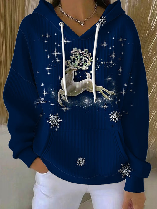 Дамски коледа магически бял елени navy blue hoodie