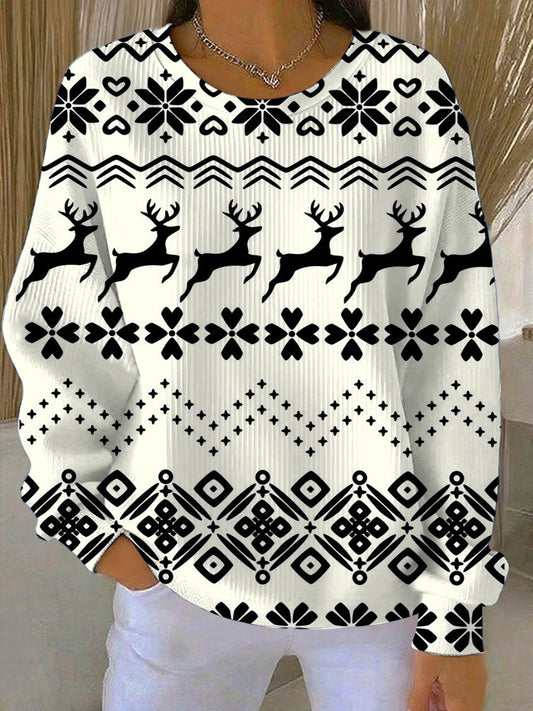 Жените chrismas класически черно-бял елени модел суитчър