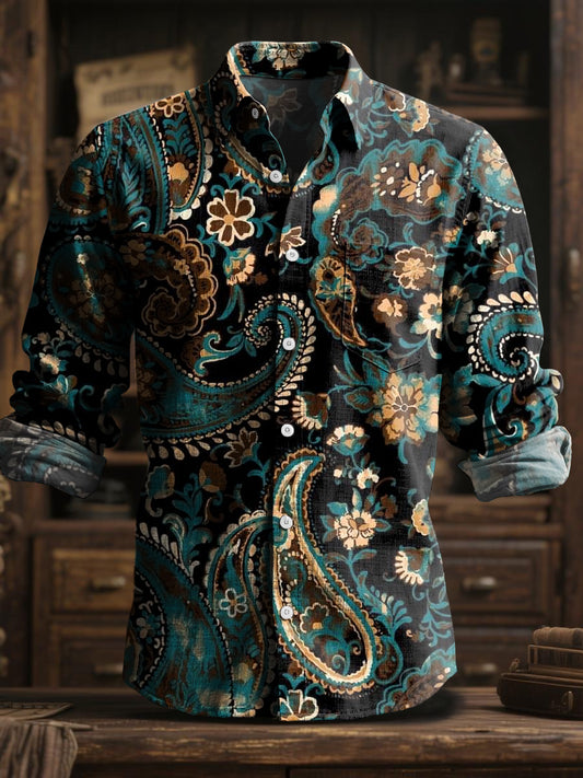 Ретро абстрактни paisley цветно изкуство с дълги ръкави риза