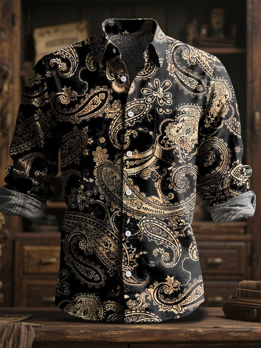 Реколта paisley флорално изкуство с дълги ръкави риза