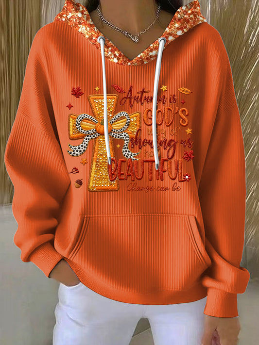 Женската благодарност тиква кръстосан бод случайни hoodie