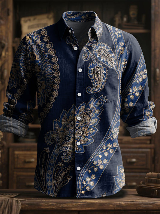 Ретро абстрактни paisley art риза с дълги ръкави