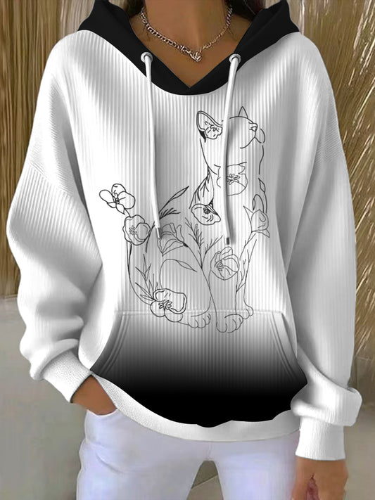Жените стилен котка линия изкуство градиент hoodie