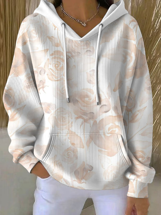 Жените фин бежово роза печат hoodie