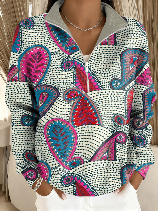 Дамски paisley спорт стойка яка суитчър