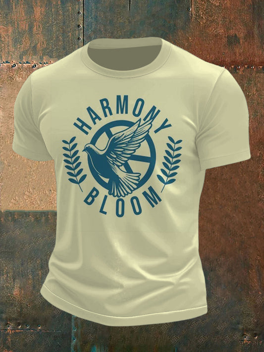 Мъжки мир гълъб печатни къси ръкави тениска