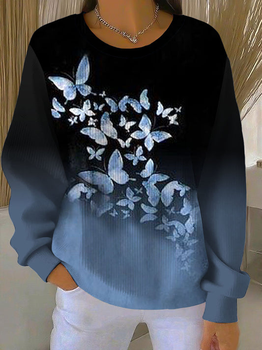 Women's gradient blue butterfly sweatshirt