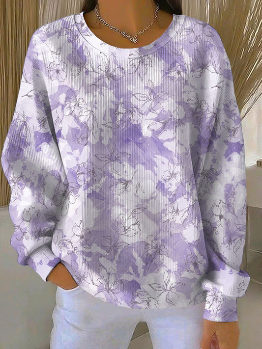 Дамска мека лилава цветна суитчър