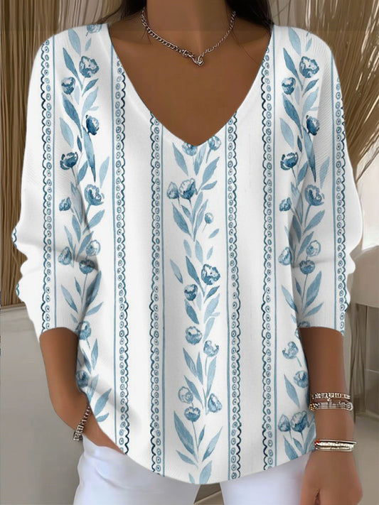 Дамски райета цветен v-врата пуловер