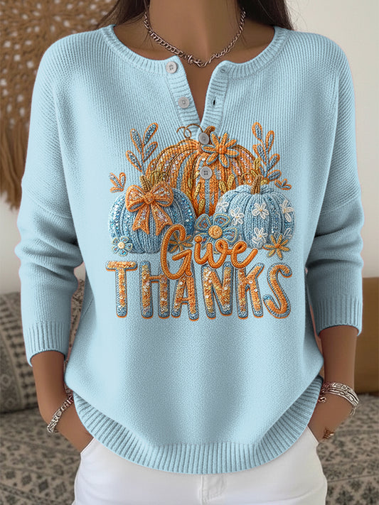 Жените благодарност цветни тиква изкуство v-neck top