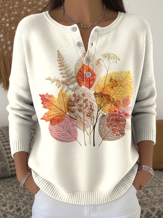 Женска благодарност есен лист изкуство v-neck top