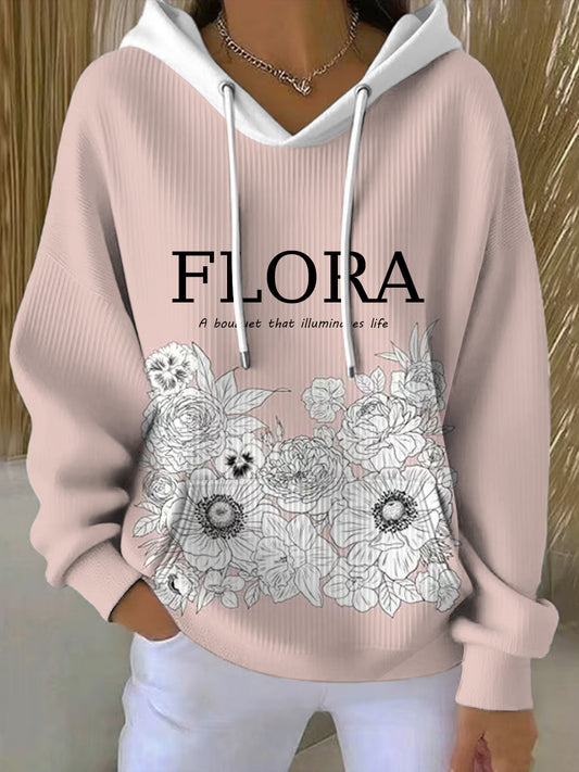 Жените сиво-розово цветна суитчър с качулка