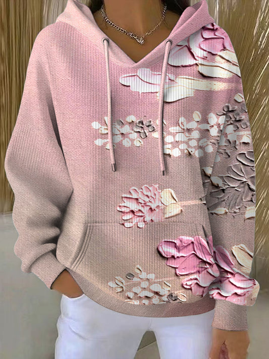 Дамски цветен печат суитчър с качулка