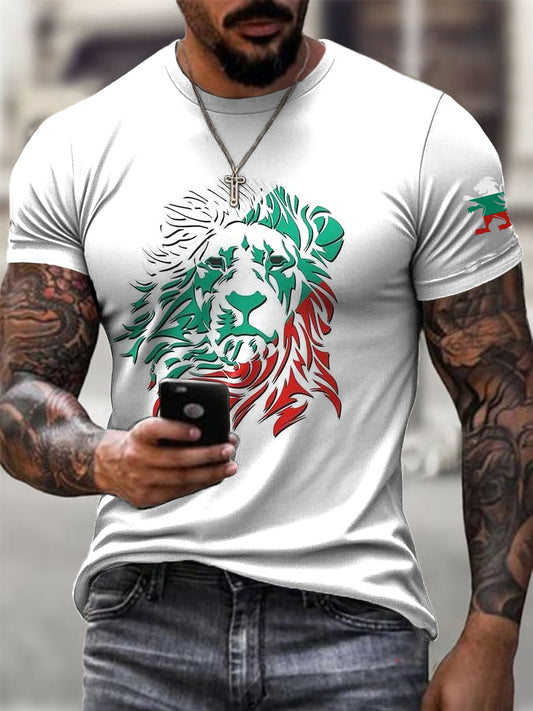 Мъжки ретро знаме абстрактни лъв случайни тениска