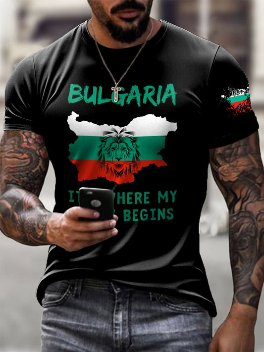 Мъжки реколта карта флаг лъв случайни тениска