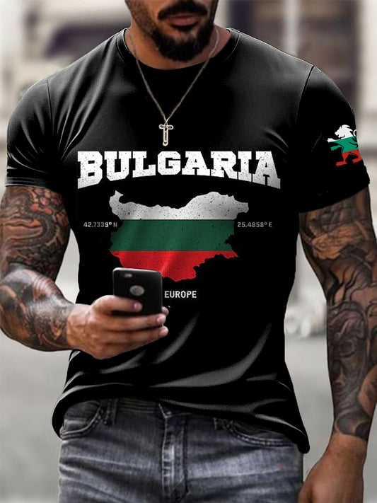 Мъжки реколта абстрактна карта флаг случайни тениска