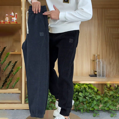 Мъжки панталони от велур с широка лента в глезена