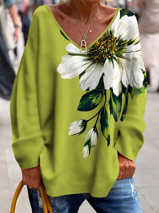 Жените реколта изкуство флорален печат комфорт топ