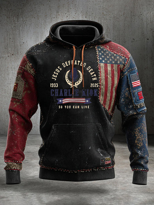 Мъжки "свободата не е безплатна" американски флаг печат случайни суитчър с дълги ръкави