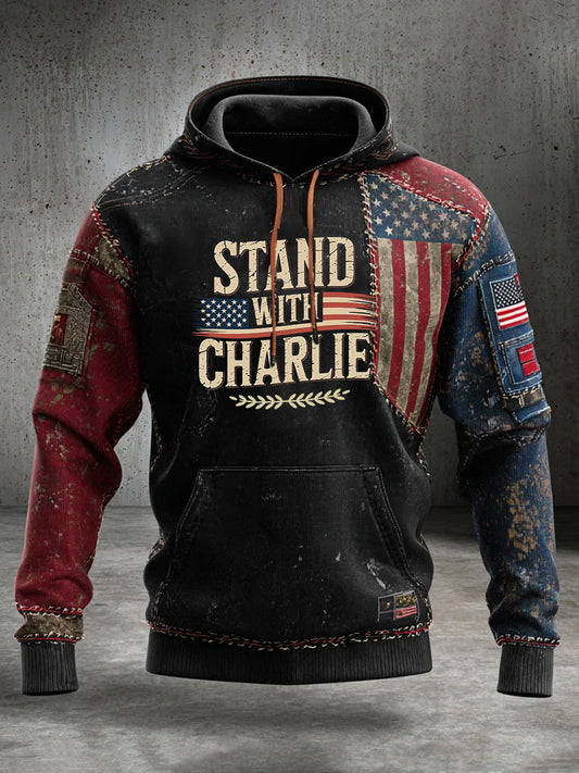 Мъжки "свободата не е безплатна" американски флаг печат случайни суитчър с дълги ръкави