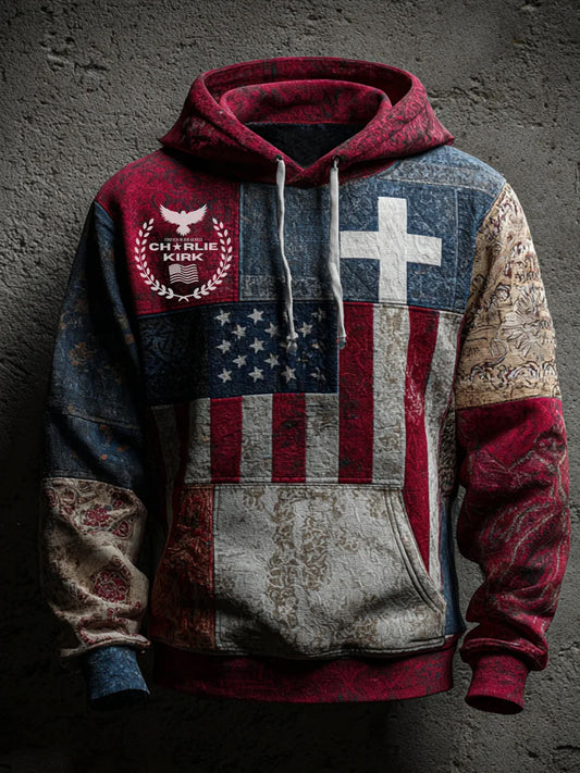 Мъжки "свободата не е безплатна" американски флаг печат случайни суитчър с дълги ръкави