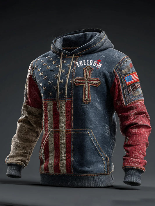 Мъжки "свободата не е безплатна" американски флаг печат случайни суитчър с дълги ръкави