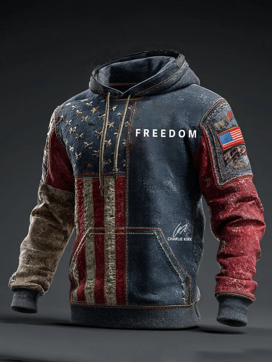 Мъжки "свободата не е безплатна" американски флаг печат случайни суитчър с дълги ръкави