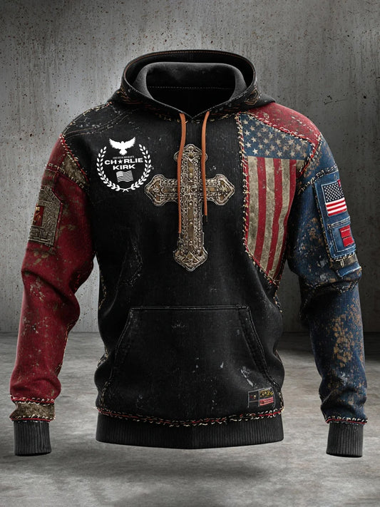 Мъжки "свободата не е безплатна" американски флаг печат случайни суитчър с дълги ръкави