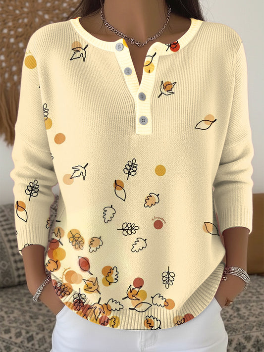 Дамски коледна елха листа хенли врата пуловер