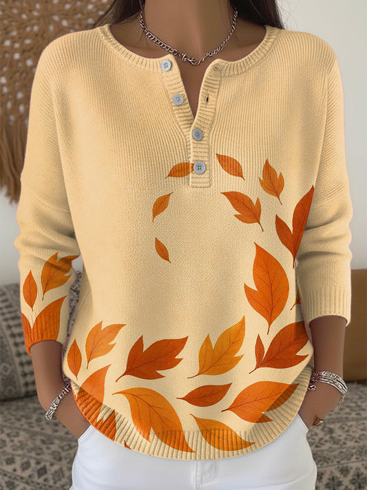 Дамски коледа кленов лист хенли врата пуловер