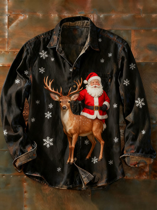 Мъжки ретро абстрактно изкуство печат случайни с дълги ръкави риза